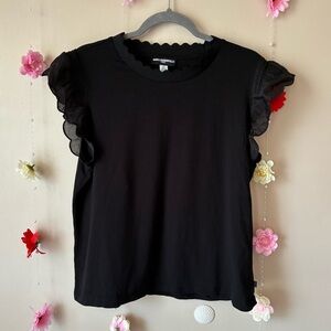 Karl Lagerfeld Black Ruffle Sleeve Top
